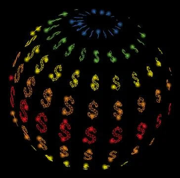 Bright Mesh Wire Frame Abstract Dollar Sphere with Light Spots Stockillustratie