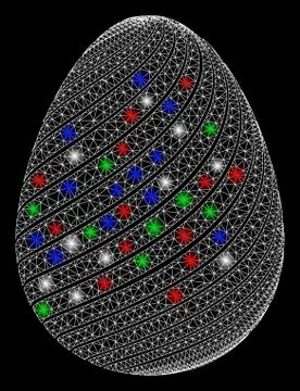 Bright Mesh Wire Frame Abstract Egg with Diagonal Stripes with Flash Spots 스톡 일러스트