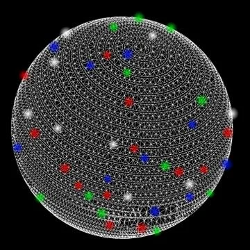 Bright Mesh Wire Frame Abstract Sphere Spectrum Stripes with Flare Spots Ilustración de archivo