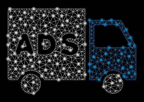 Bright Mesh Wire Frame Advertisement Van with Flash Spots Stock-Illustration