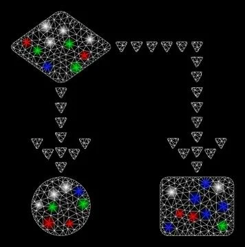 Bright Mesh Wire Frame Algorithm Flowchart with Flare Spots Stock Illustration
