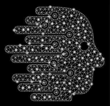 Bright Mesh Wire Frame Artificial Intelligence with Flare Spots Illustrazione stock