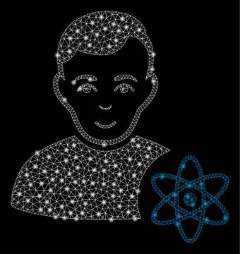 Bright Mesh Wire Frame Atomic Scientist with Flare Spots Stock Illustration