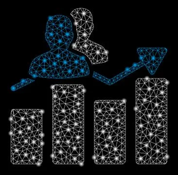 Bright Mesh Wire Frame Audience Graph with Light Spots Stock Illustration