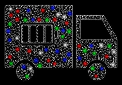 Bright Mesh Wire Frame Battery Delivery Truck with Flare Spots Stock Illustration