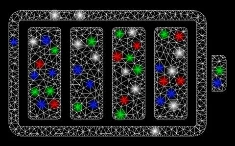 Bright Mesh Wire Frame Battery with Flare Spots Stock Illustration