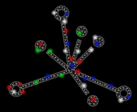 Bright Mesh Wire Frame Big Bang with Flare Spots 스톡 일러스트