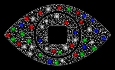 Bright Mesh Wire Frame Bionic Eye Lens with Flash Spots Stock Illustration