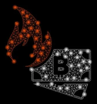 Bright Mesh Wire Frame Bitcoin Cash Fire with Flash Spots Illustrazione stock
