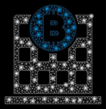 Bright Mesh Wire Frame Bitcoin Office Building with Light Spots Ilustración de archivo