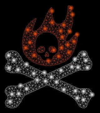 Bright Mesh Wire Frame Bones Fire with Light Spots 스톡 일러스트