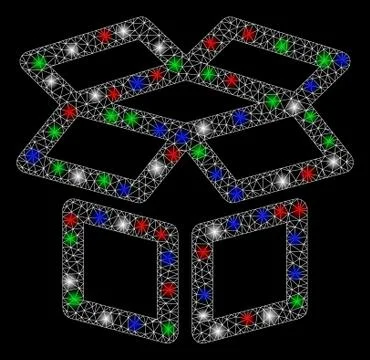 Bright Mesh Wire Frame Box with Light Spots イラスト素材