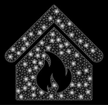 Bright Mesh Wire Frame Building Fire with Flare Spots Stock Illustration