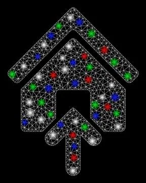 Bright Mesh Wire Frame Building Entrance with Light Spots Ilustración de archivo