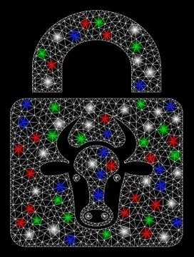 Bright Mesh Wire Frame Bull Lock with Light Spots Stock Illustration