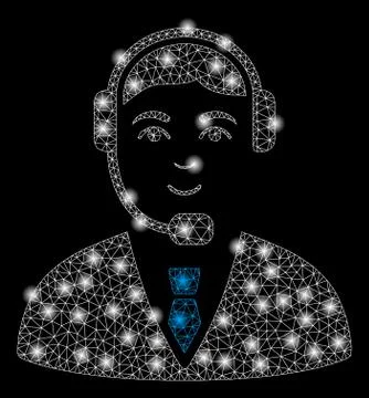 Bright Mesh Wire Frame Call Center Operator with Light Spots Illustrazione stock