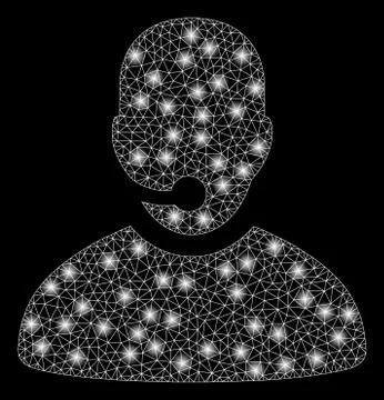 Bright Mesh Wire Frame Call Center Operator with Light Spots Illustrazione stock