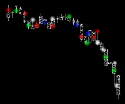 Bright Mesh Wire Frame Candlestick Chart Down with Light Spots イラスト素材