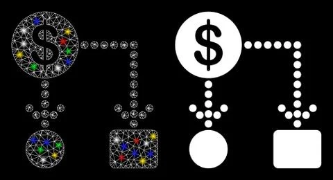 Bright Mesh Wire Frame Cashflow Icon with Flare Spots 库存插图