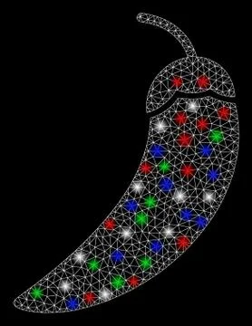 Bright Mesh Wire Frame Chili Pepper with Flash Spots Stock Illustration
