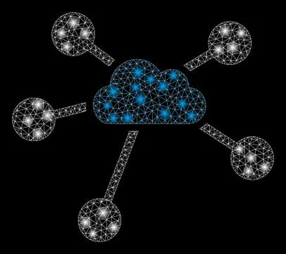Bright Mesh Wire Frame Cloud Connections with Light Spots Stock Illustration