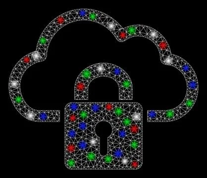 Bright Mesh Wire Frame Cloud Locked with Flare Spots Stock Illustration