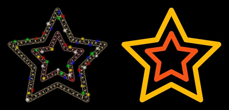 Bright Mesh Wire Frame Countour Stars Icon with Light Spots 库存插图