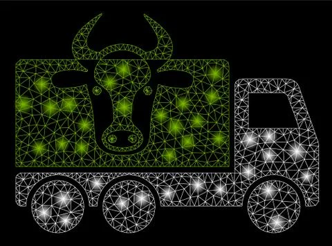 Bright Mesh Wire Frame Cow Transportation with Light Spots 스톡 일러스트