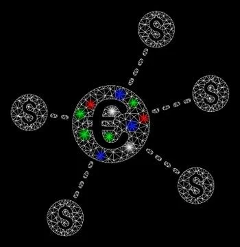 Bright Mesh Wire Frame Currency Network Nodes with Light Spots Illustrazione stock