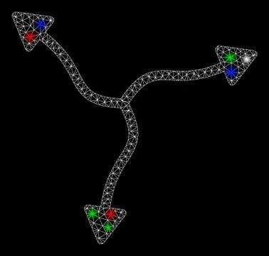 Bright Mesh Wire Frame Curve Arrows with Flare Spots Illustrazione stock