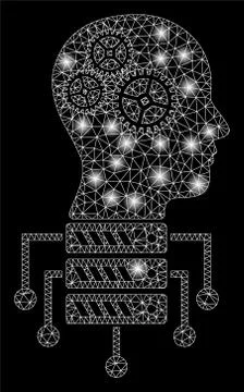 Bright Mesh Wire Frame Cyborg Server Node with Flare Spots Stock Illustration