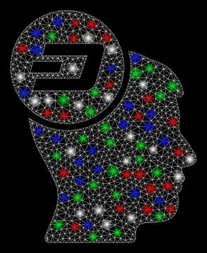 Bright Mesh Wire Frame Dash Idea Head with Flash Spots Stock Illustration