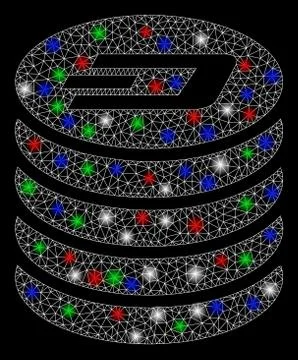 Bright Mesh Wire Frame Dash Coin Stack with Flash Spots Stock Illustration