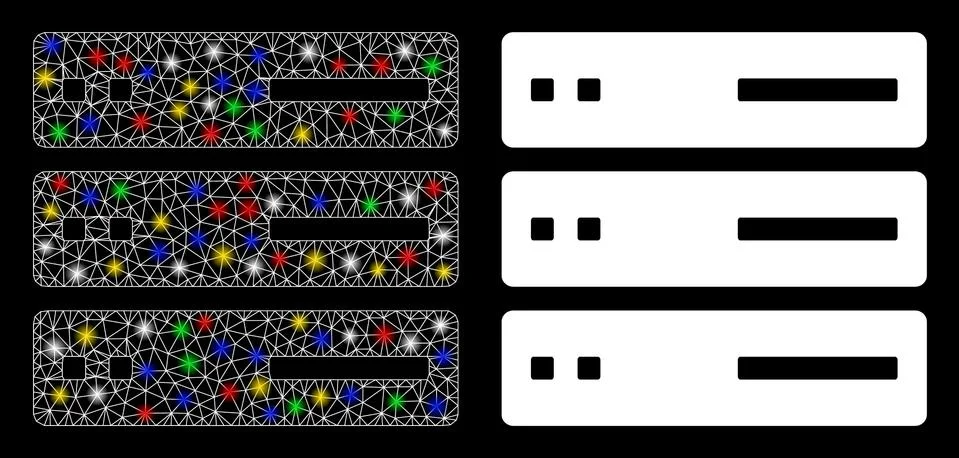 Bright Mesh Wire Frame Data Storage Icon with Flash Spots 库存插图