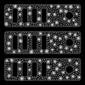 Bright Mesh Wire Frame Database Server with Flare Spots Illustrazione stock