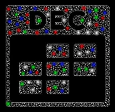 Bright Mesh Wire Frame December Calendar Grid with Flash Spots Stock Illustration