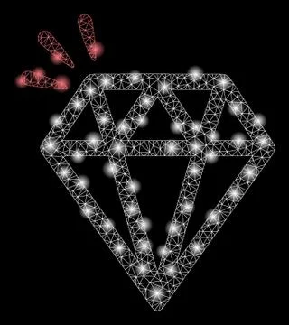 Bright Mesh Wire Frame Diamond Crystal with Flare Spots Illustrazione stock