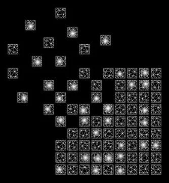 Bright Mesh Wire Frame Dissolving Pixel Mosaic with Flash Spots Stock Illustration
