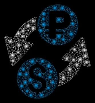 Bright Mesh Wire Frame Dollar Rouble Exchange with Flare Spots Illustrazione stock