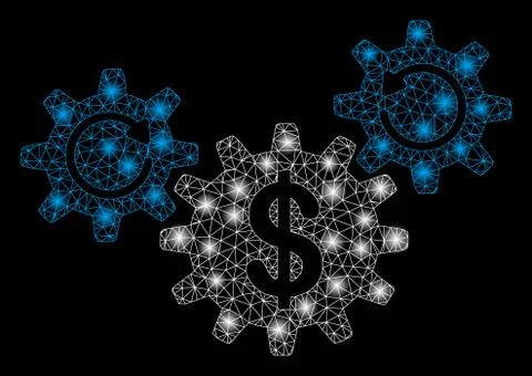 Bright Mesh Wire Frame Dollar Wheels Rotation with Flash Spots Stock-Illustration