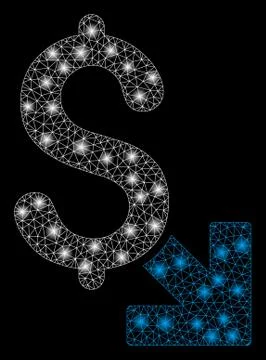 Bright Mesh Wire Frame Dollar Decrease with Flare Spots Stock Illustration