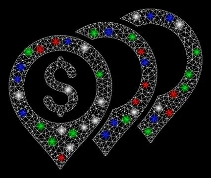 Bright Mesh Wire Frame Dollar Map Pointers with Flare Spots 스톡 일러스트