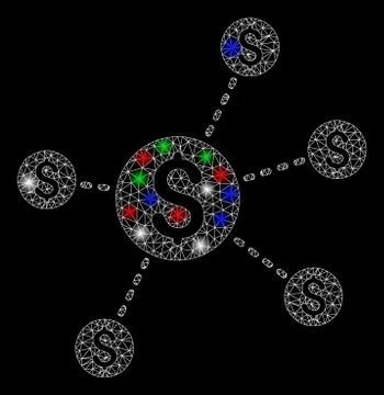 Bright Mesh Wire Frame Dollar Network Nodes with Light Spots Stock Illustration