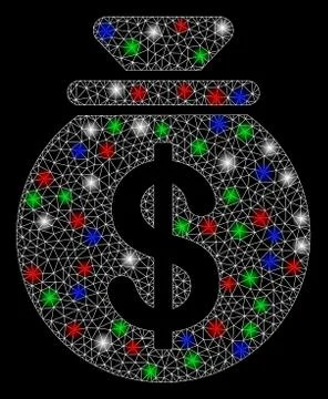 Bright Mesh Wire Frame Dollar Money Bag with Flare Spots Stock Illustration