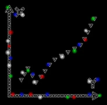 Bright Mesh Wire Frame Dotted Function Plot with Flash Spots Stockillustratie