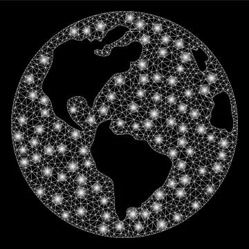 Bright Mesh Wire Frame Earth with Flash Spots イラスト素材