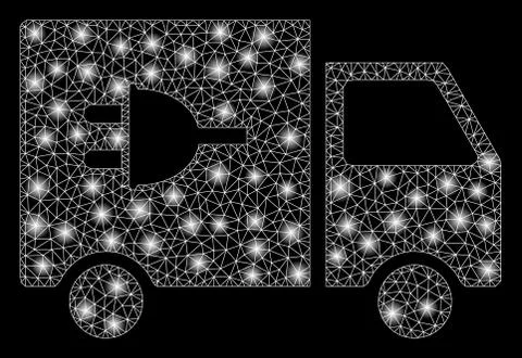 Bright Mesh Wire Frame Electric Car with Flare Spots Stock Illustration