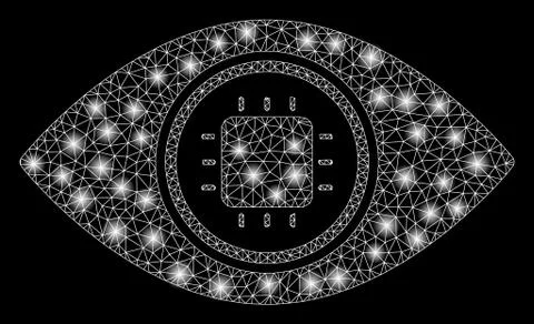 Bright Mesh Wire Frame Electronic Eye Lens with Flare Spots Illustrazione stock