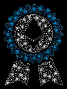 Bright Mesh Wire Frame Ethereum Reward Seal with Flash Spots Illustrazione stock