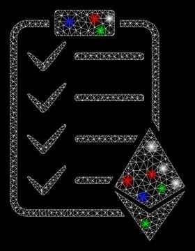 Bright Mesh Wire Frame Ethereum Smart Contract with Flash Spots Ilustração Stock